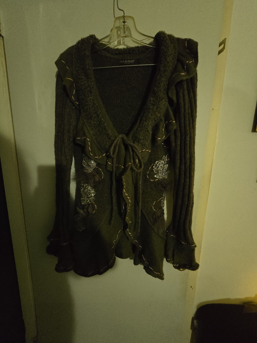 Brown Floral Tie-Front Women’s Sweater Cardigan